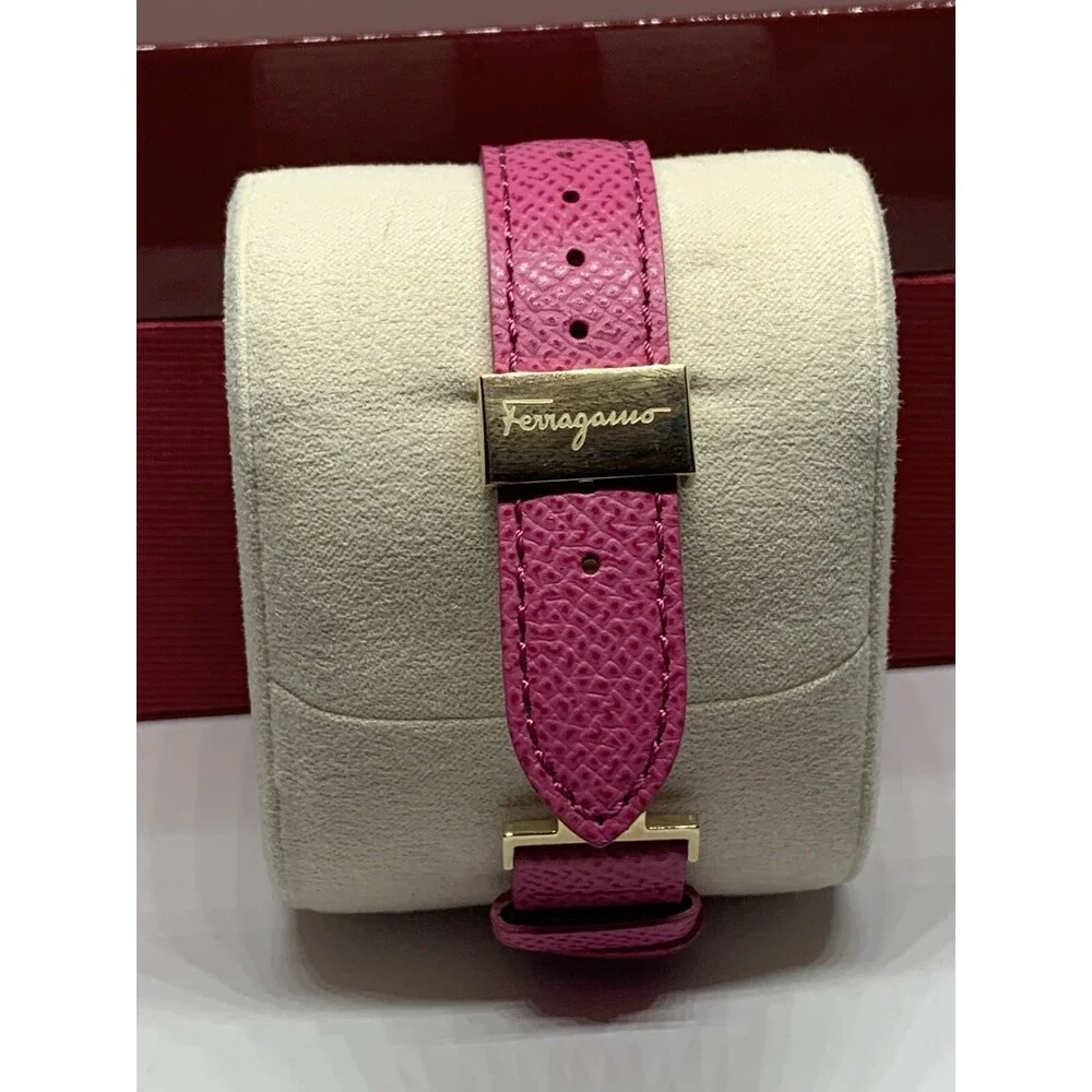 Ferragamo Women Pink Leather Analog White Dial Quartz Watch with Winder BL152